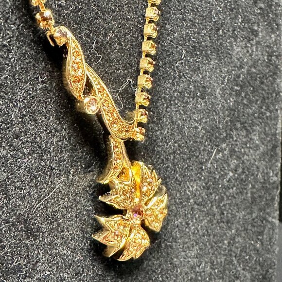 D'Orlan Gold-Toned Necklace with Crystal Encrusted Floral Pendant - NWT - Picture 3 of 4